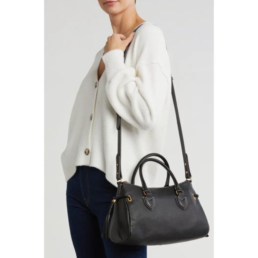 Vince Camuto Renzo Leather Satchel Crossbody Handbag Black